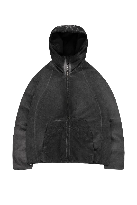 Slim - fit leather men jackets with a distressed finish for a rugged lookOIL WASHED PUFFER JACKET BLACK Slim - fit leather men jackets with a distressed finish for a rugged lookOIL WASHED PUFFER JACKET BLACK