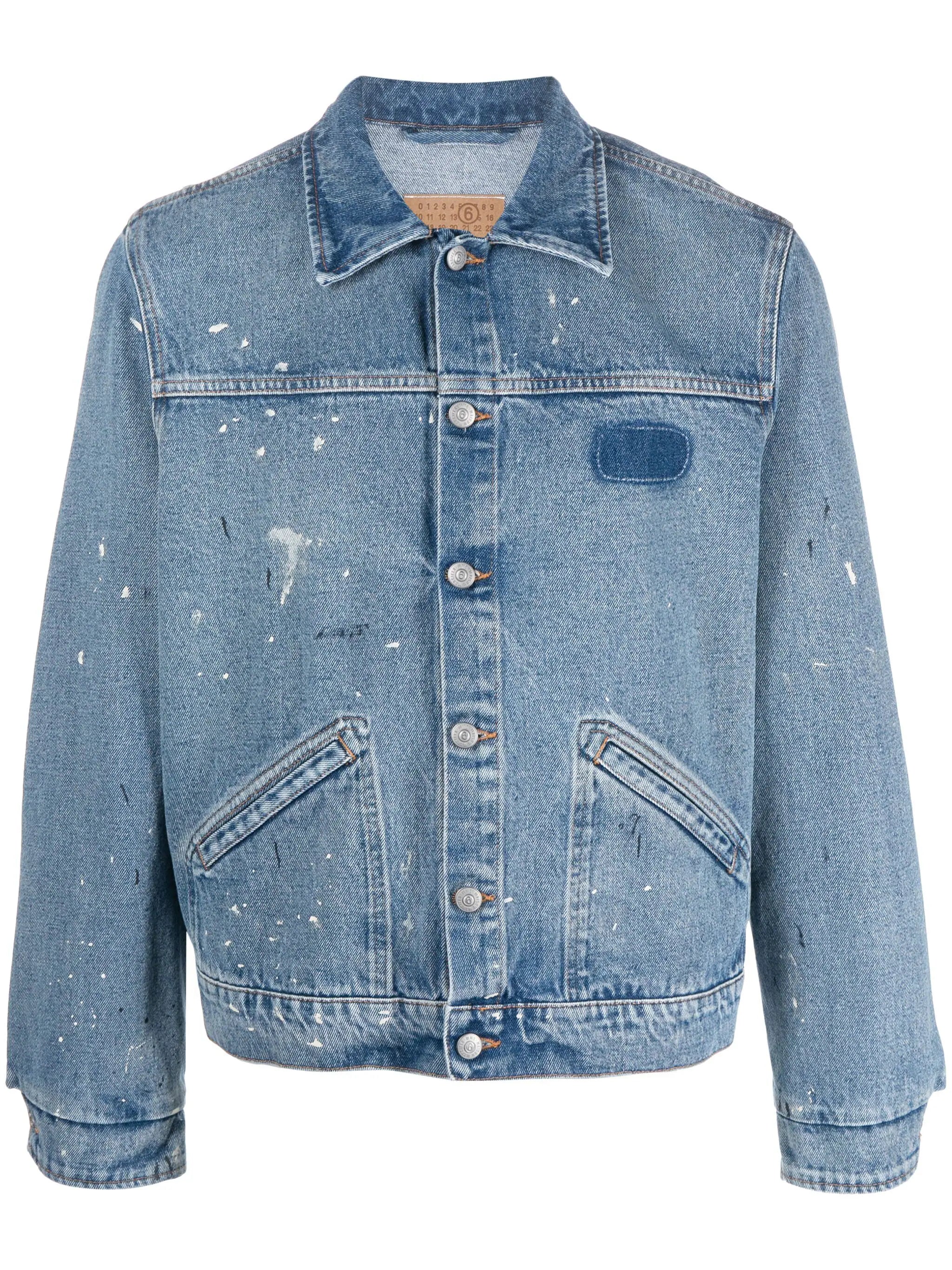Plus - size men jackets with adjustable drawstrings for a comfortable fitPaint-Splatter Denim Jacket Plus - size men jackets with adjustable drawstrings for a comfortable fitPaint-Splatter Denim Jacket