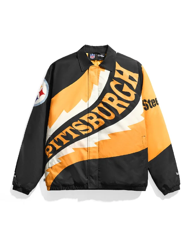 Plus - size men jackets with adjustable drawstrings for a comfortable fitPittsburgh Steelers Saw Blade Quilted Puffer Jacket Plus - size men jackets with adjustable drawstrings for a comfortable fitPittsburgh Steelers Saw Blade Quilted Puffer Jacket