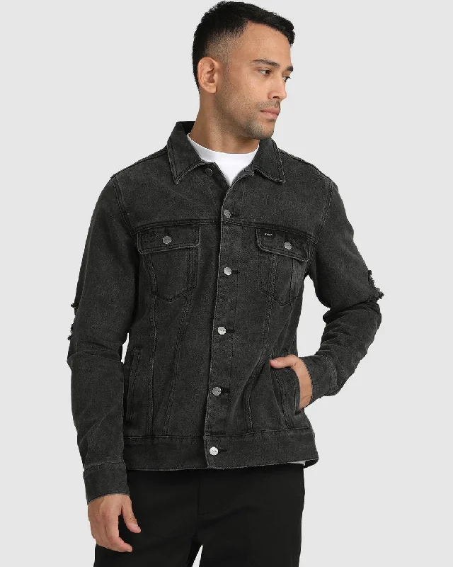 Men jackets with a built - in hood that can be stowed away when not in useRVCA Distressed Denim Jacket - Vintage Black Men jackets with a built - in hood that can be stowed away when not in useRVCA Distressed Denim Jacket - Vintage Black