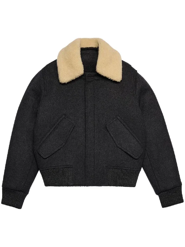 Plus - size men jackets with adjustable drawstrings for a comfortable fitShearling-Collar Wool Bomber Jacket Plus - size men jackets with adjustable drawstrings for a comfortable fitShearling-Collar Wool Bomber Jacket