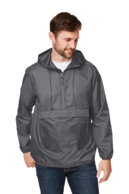 Lightweight men jackets made from recycled nylon for eco - friendly travelTeam 365 Mens Zone Protect Water Resistant Hooded Packable Hooded 1/4 Zip Anorak Jacket - Graphite Grey Lightweight men jackets made from recycled nylon for eco - friendly travelTeam 365 Mens Zone Protect Water Resistant Hooded Packable Hooded 1/4 Zip Anorak Jacket - Graphite Grey