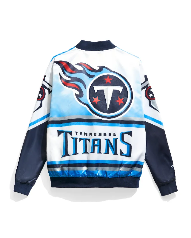 Hooded men jackets with a detachable faux - fur trim for added warmthTennessee Titans Fanimation Satin Jacket Hooded men jackets with a detachable faux - fur trim for added warmthTennessee Titans Fanimation Satin Jacket