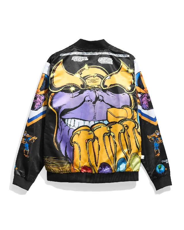 Bomber men jackets with ribbed cuffs for a classic 80s styleThanos Fanimation Satin Jacket Bomber men jackets with ribbed cuffs for a classic 80s styleThanos Fanimation Satin Jacket