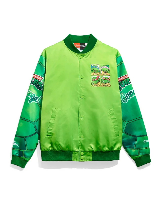 Bomber men jackets with ribbed cuffs for a classic 80s styleTMNT Retro Fanimation Satin Jacket Bomber men jackets with ribbed cuffs for a classic 80s styleTMNT Retro Fanimation Satin Jacket