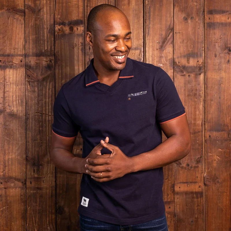Men's ribbed cuffs and hem polo shirts for a textured lookBasotho Luxe V-Neck PK Polo Midnight Men's ribbed cuffs and hem polo shirts for a textured lookBasotho Luxe V-Neck PK Polo Midnight