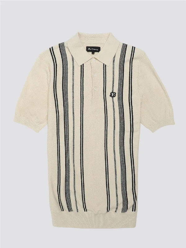 Men's two - tone stripe polo shirts with a preppy styleBen Sherman Men's 0075850 SS Crinkle Cotton Stripe Polo Shirt Ivory Men's two - tone stripe polo shirts with a preppy styleBen Sherman Men's 0075850 SS Crinkle Cotton Stripe Polo Shirt Ivory