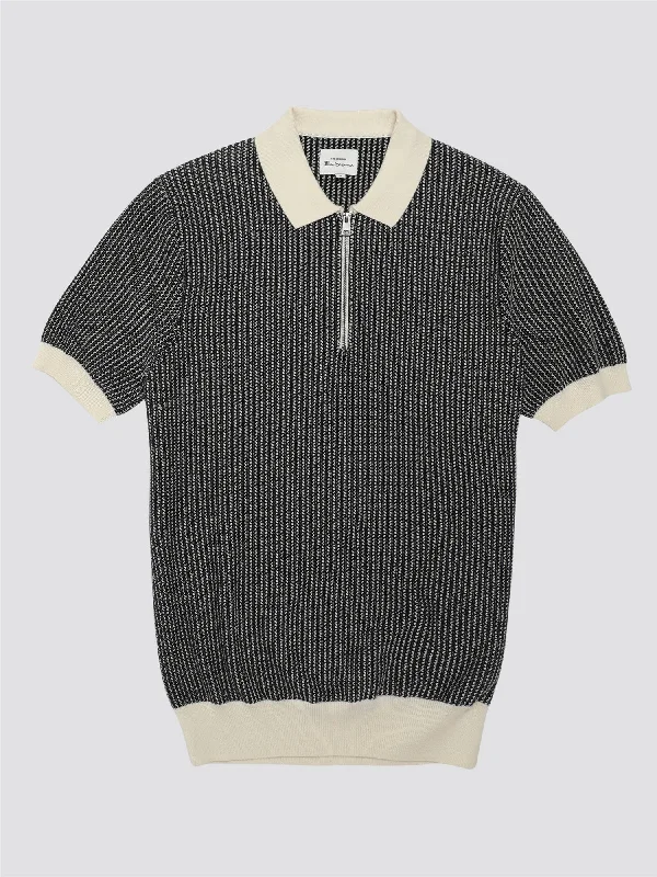 Men's jacquard woven polo shirts with intricate designsBen Sherman Men's 0075858 SS Bi Coloured Zip Neck Polo Shirt Ivory Men's jacquard woven polo shirts with intricate designsBen Sherman Men's 0075858 SS Bi Coloured Zip Neck Polo Shirt Ivory