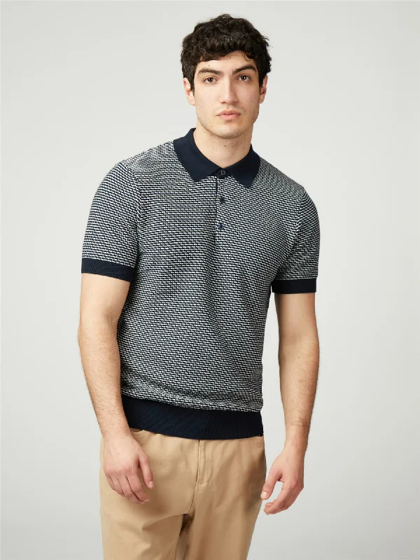 Men's antimicrobial polo shirts for odor - free daily wearBen Sherman Men's 0077609 SS Bi Coloured Textured Polo Shirt Dark Navy Blue