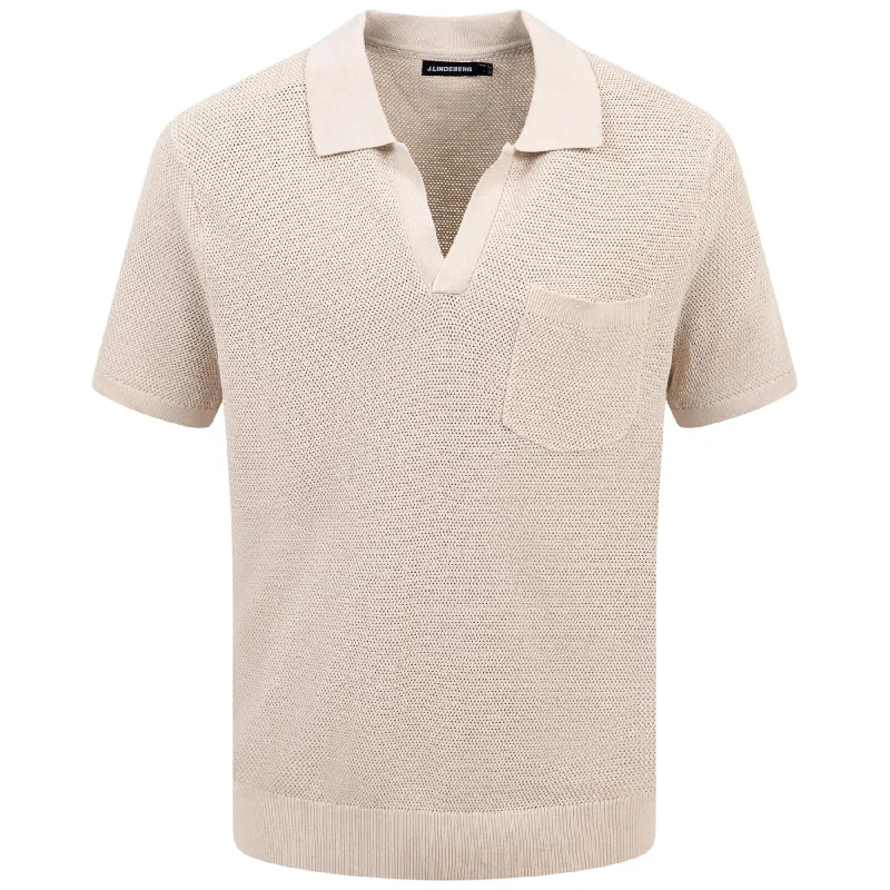 Men's long sleeve classic fit polo shirts with embroidered logosBen Slim Fit Open Collar Silk Polo Moonbeam - SS24