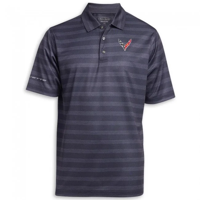 Men's two - tone stripe polo shirts with a preppy styleC8 Pebble Beach Grey Striped Polo