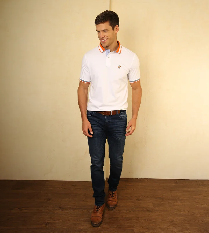 Men's ribbed cuffs and hem polo shirts for a textured lookPolo Contraste Blanca Ref. 130121224 Men's ribbed cuffs and hem polo shirts for a textured lookPolo Contraste Blanca Ref. 130121224