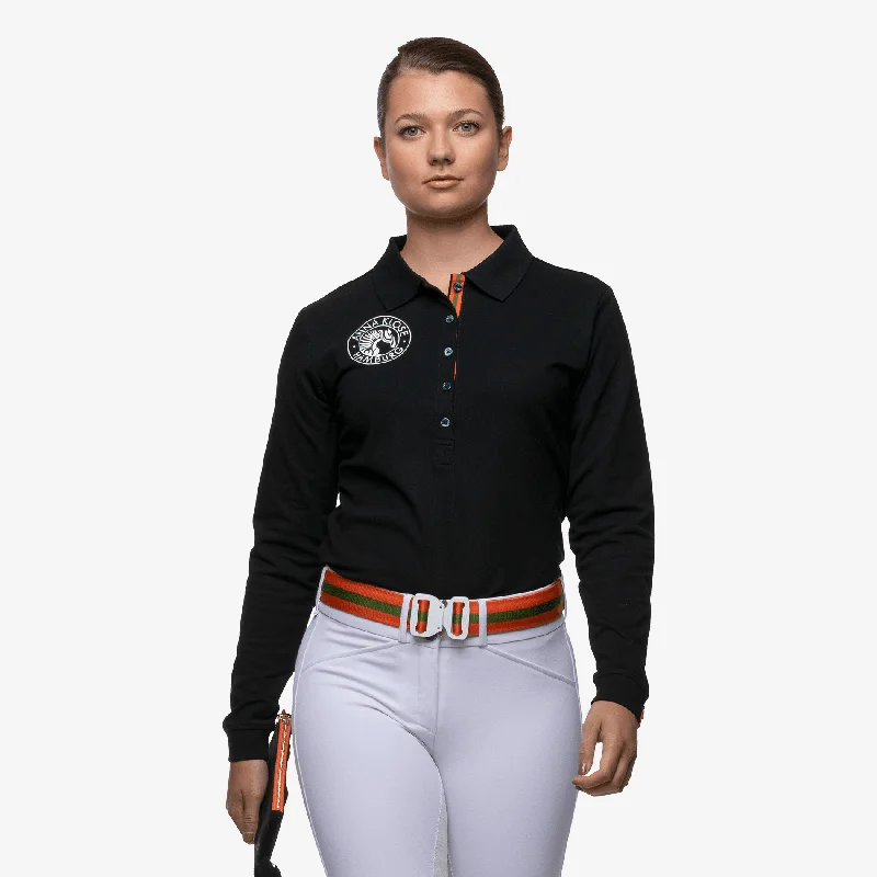 Men's jacquard woven polo shirts with intricate designsClassic Polo longsleeve - black with white print Men's jacquard woven polo shirts with intricate designsClassic Polo longsleeve - black with white print