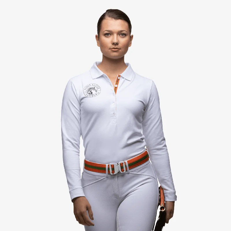 Men's plus size golf polo shirts in moisture wicking fabricClassic Polo longsleeve - white with black print Men's plus size golf polo shirts in moisture wicking fabricClassic Polo longsleeve - white with black print