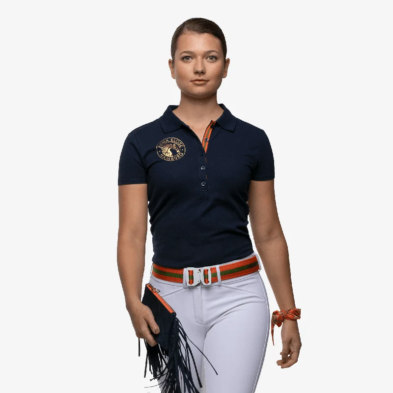Men's two - tone stripe polo shirts with a preppy styleClassic Polo shortsleeve - blue with golden print Men's two - tone stripe polo shirts with a preppy styleClassic Polo shortsleeve - blue with golden print