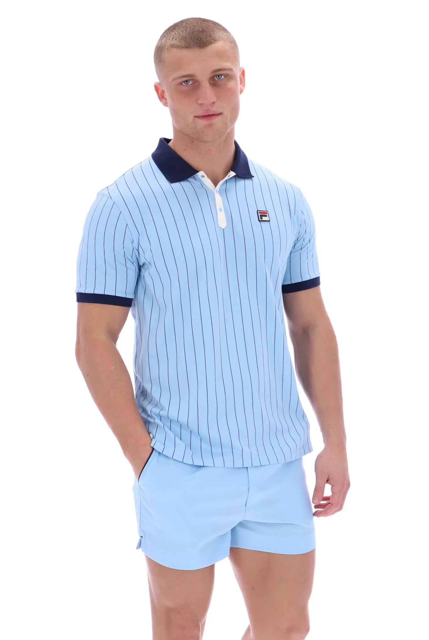 Men's two - tone stripe polo shirts with a preppy styleFila Vintage Men's BB1 Classic Vintage Stripped Polo Shirt Blue Bell Men's two - tone stripe polo shirts with a preppy styleFila Vintage Men's BB1 Classic Vintage Stripped Polo Shirt Blue Bell