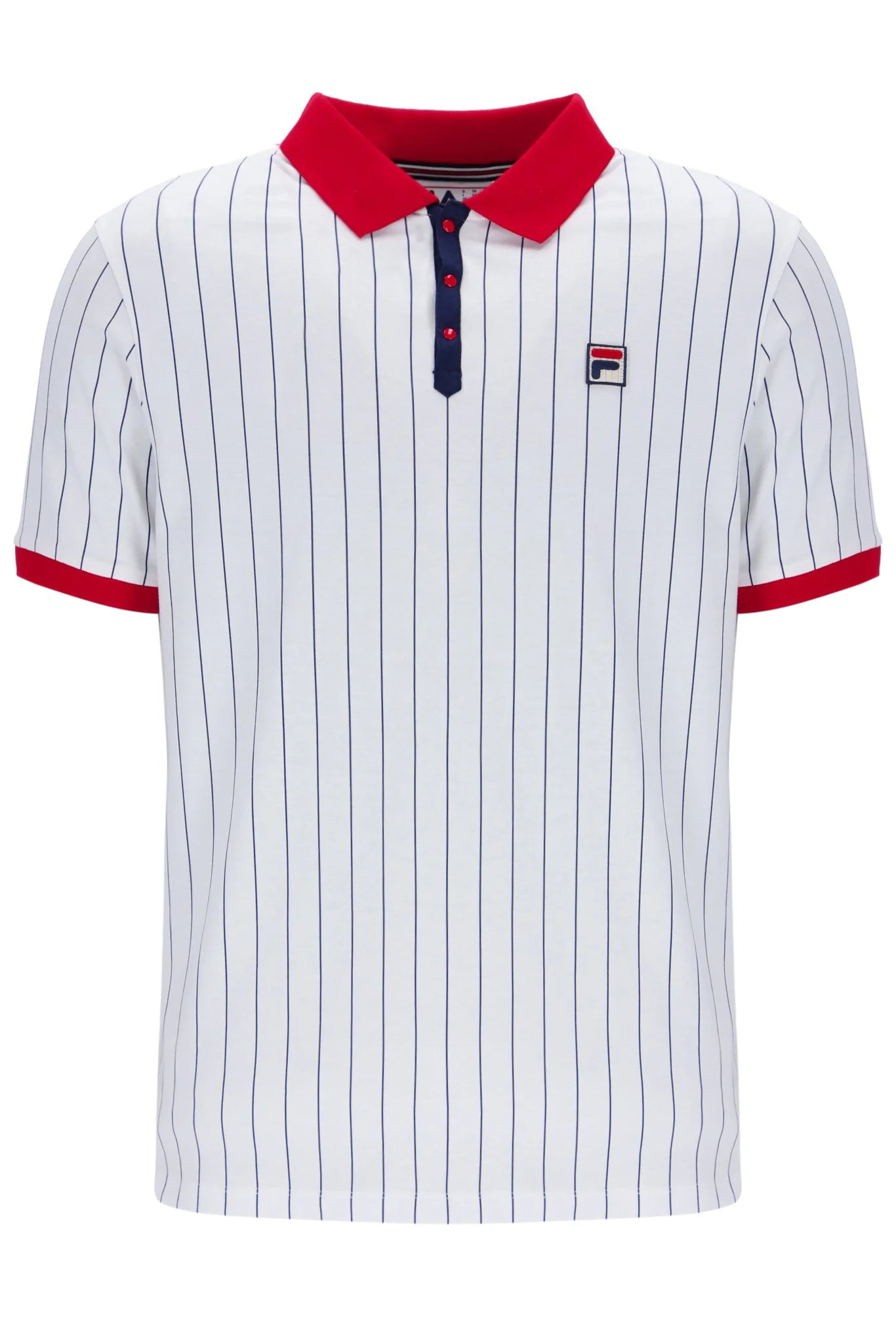 Men's formal - style silk blend polo shirts for special occasionsFila Vintage Men's BB1 Classic Vintage Stripped Polo Shirt White Red Navy