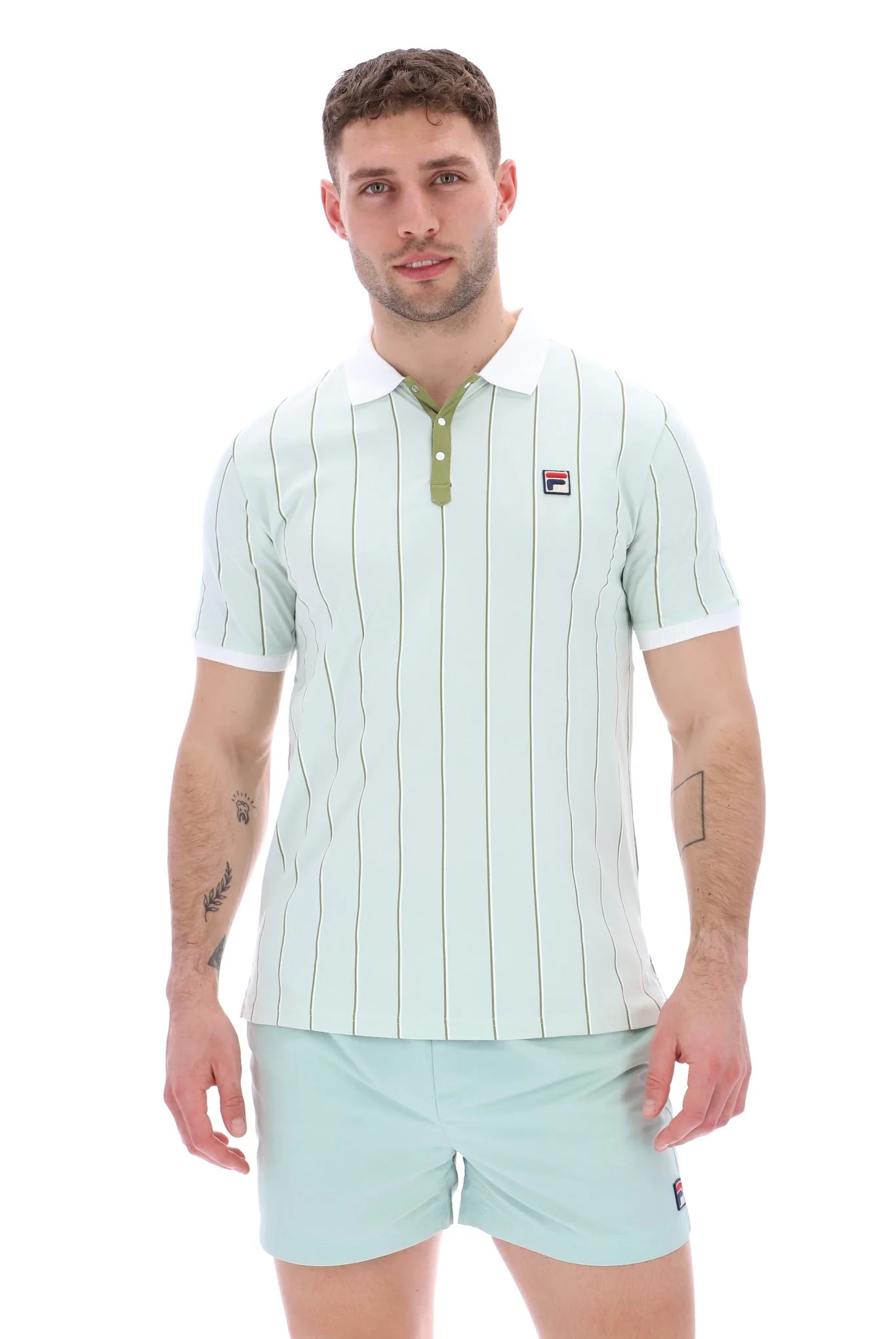 Men's jacquard woven polo shirts with intricate designsFila Vintage Men's Brett Double Stripe BB1 Polo Shirt Surf Sprey Green