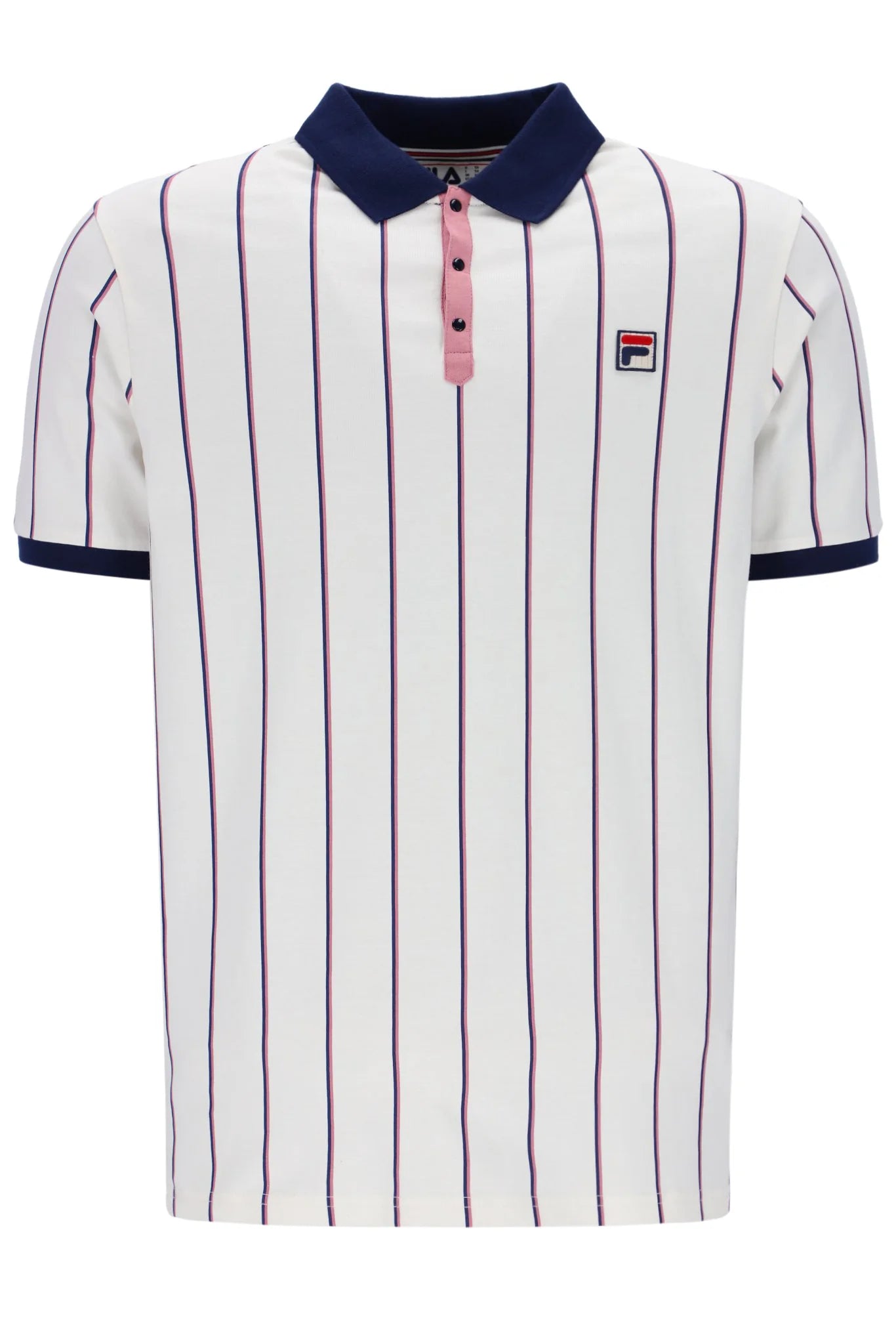 Men's budget - friendly basic polo shirts in multiple colorsFila Vintage Men's Brett Double Stripe BB1 Polo Shirt Gardenia Men's budget - friendly basic polo shirts in multiple colorsFila Vintage Men's Brett Double Stripe BB1 Polo Shirt Gardenia