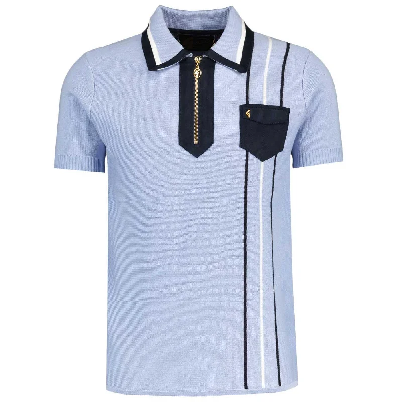 Men's color - block polo shirts with a bold fashion statementGabicci Vintage Men's V52GM20 SS Robyn Pin Stripe Polo Shirt Sky Blue