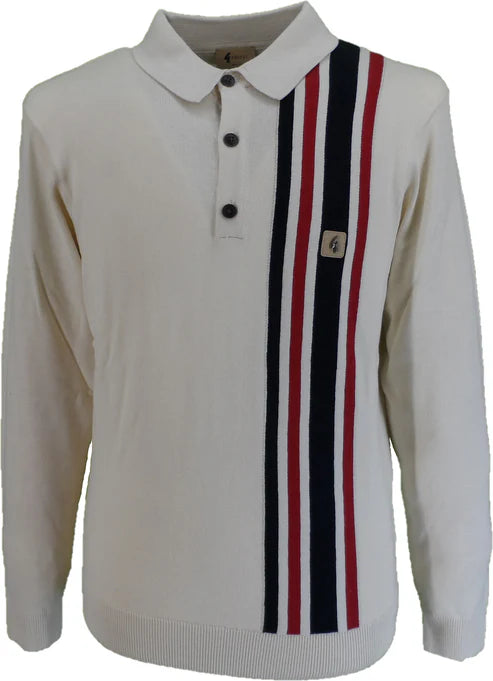 Men's breathable cotton blend polo shirts for summer outingsGabicci Vintage Men's V53GM03 Soda LS Racing Stripe Polo Shirt Cream Men's breathable cotton blend polo shirts for summer outingsGabicci Vintage Men's V53GM03 Soda LS Racing Stripe Polo Shirt Cream