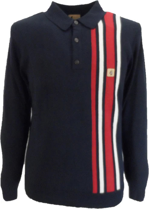 Men's antimicrobial polo shirts for odor - free daily wearGabicci Vintage Men's V53GM03 Soda LS Racing Stripe Polo Shirt Navy Blue Men's antimicrobial polo shirts for odor - free daily wearGabicci Vintage Men's V53GM03 Soda LS Racing Stripe Polo Shirt Navy Blue