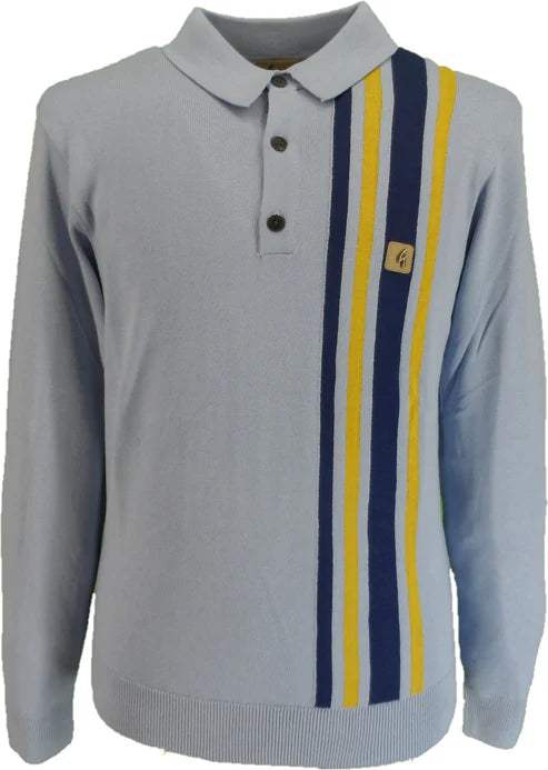 Men's quick - dry polo shirts for water sports activitiesGabicci Vintage Men's V53GM03 Soda LS Racing Stripe Polo Shirt Dusk Blue Men's quick - dry polo shirts for water sports activitiesGabicci Vintage Men's V53GM03 Soda LS Racing Stripe Polo Shirt Dusk Blue