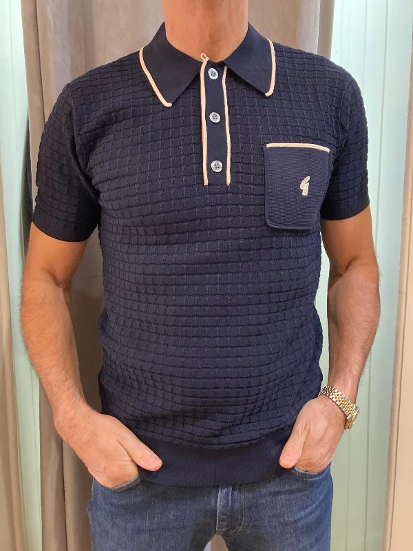 Men's ribbed cuffs and hem polo shirts for a textured lookGabicci Vintage Men's V53GM24 Roy SS Textured Knit Polo Shirt Navy Blue Men's ribbed cuffs and hem polo shirts for a textured lookGabicci Vintage Men's V53GM24 Roy SS Textured Knit Polo Shirt Navy Blue