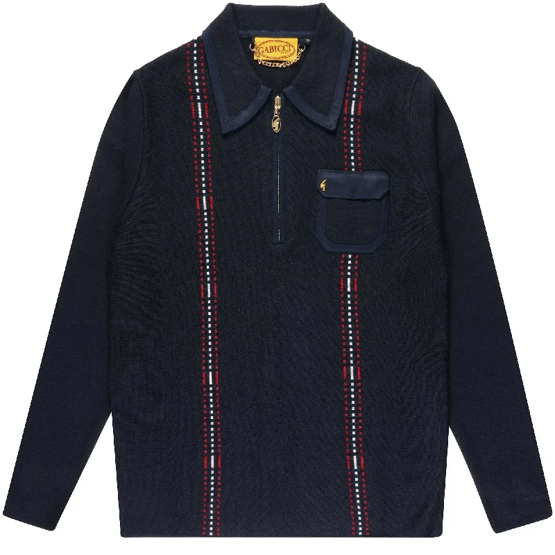 Men's button - down spread collar polo shirts for business casualGabicci Vintage Men's V53GM28 Fleetwood LS Zip Polo Shirt Navy Blue Men's button - down spread collar polo shirts for business casualGabicci Vintage Men's V53GM28 Fleetwood LS Zip Polo Shirt Navy Blue