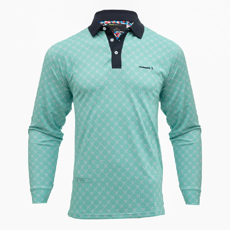 Men's button - front t - shirts with a unique artistic printGREEN TEE FULL SLEEVE MEN'S GOLF T-SHIRT Men's button - front t - shirts with a unique artistic printGREEN TEE FULL SLEEVE MEN'S GOLF T-SHIRT
