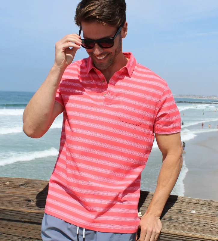 Men's slim fit short sleeve polo shirts with contrast collarsHCS22252 NASSAU STRIPE POLO rum punch
