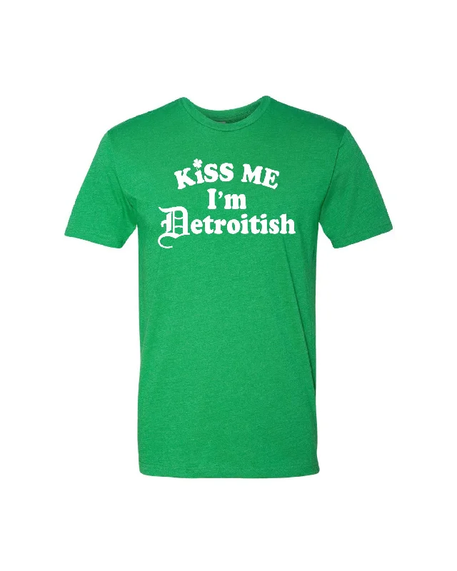 Men's button - front t - shirts with a unique artistic printInk Detroit - Kiss me I'm Detroitish T-Shirt - Heather Green Men's button - front t - shirts with a unique artistic printInk Detroit - Kiss me I'm Detroitish T-Shirt - Heather Green