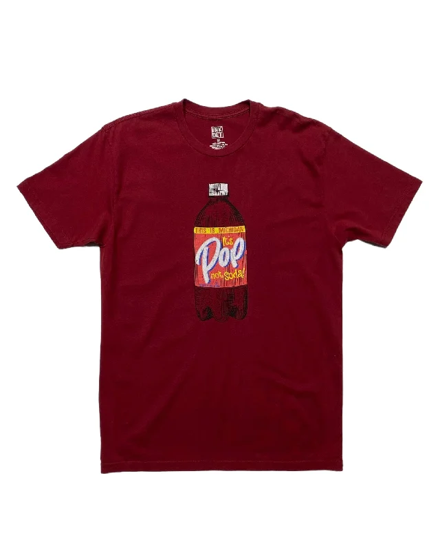 Men's eco - friendly recycled t - shirts for sustainable fashion choicesInk Detroit- Vintage Pop not Soda T-Shirt - Soft Wash Cardinal Men's eco - friendly recycled t - shirts for sustainable fashion choicesInk Detroit- Vintage Pop not Soda T-Shirt - Soft Wash Cardinal