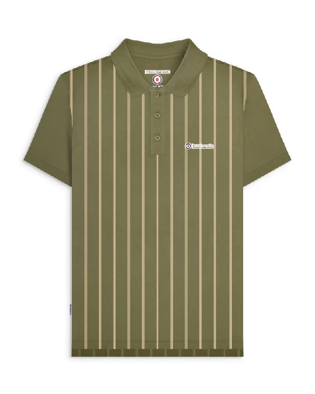 Men's two - tone stripe polo shirts with a preppy styleLambretta Men's SS1027 Pinstripe Polo Shirt Khaki Green