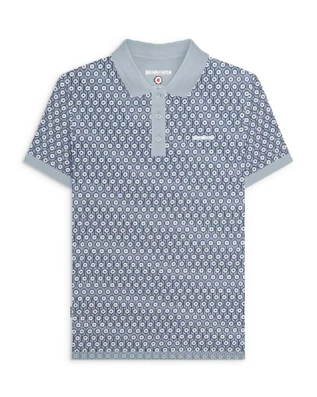 Men's UV - protected polo shirts for outdoor gardeningLambretta Men's SS1229 Geo Roundel Polo Shirt Dusky Blue