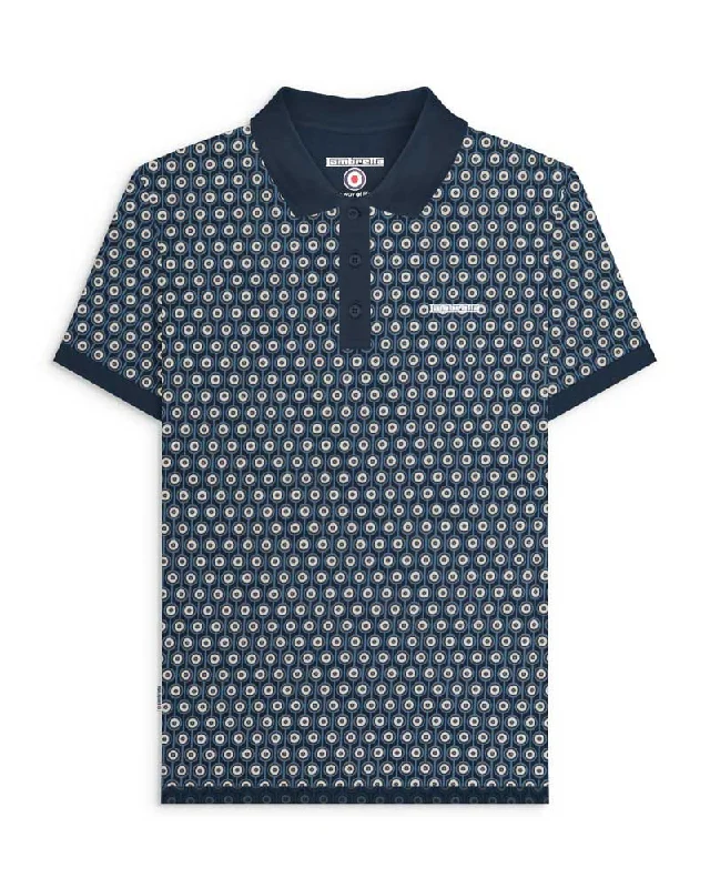 Men's UV - protected polo shirts for outdoor gardeningLambretta Men's SS1229 Geo Roundel Polo Shirt Navy Silver Men's UV - protected polo shirts for outdoor gardeningLambretta Men's SS1229 Geo Roundel Polo Shirt Navy Silver