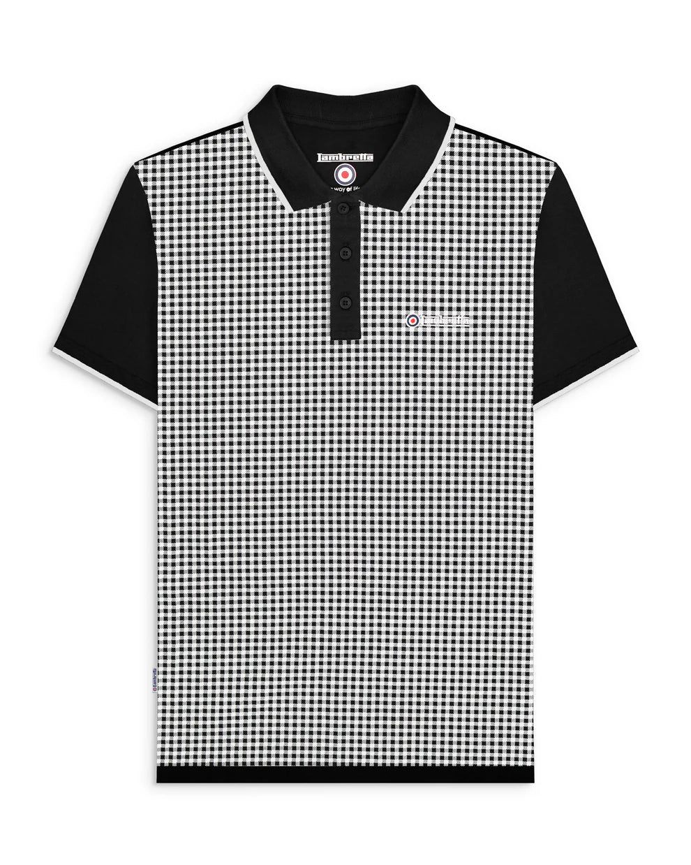 Men's two - tone stripe polo shirts with a preppy styleLambretta Men's SS1500 Gingham AOP Polo Shirt Black