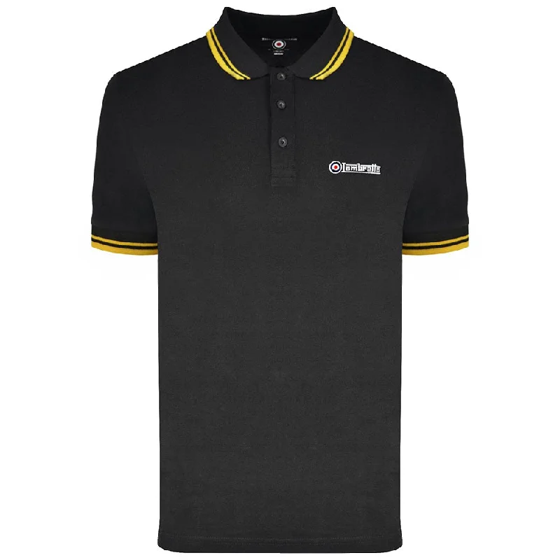 Men's plus size golf polo shirts in moisture wicking fabricLambretta Men's SS1608 Twin Tipped Polo Shirt Black Gold Men's plus size golf polo shirts in moisture wicking fabricLambretta Men's SS1608 Twin Tipped Polo Shirt Black Gold