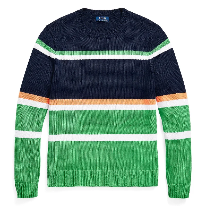 Men's breathable cotton blend polo shirts for summer outingsLS Knit Crewneck Sweater Multi Stripe - AW23 Men's breathable cotton blend polo shirts for summer outingsLS Knit Crewneck Sweater Multi Stripe - AW23