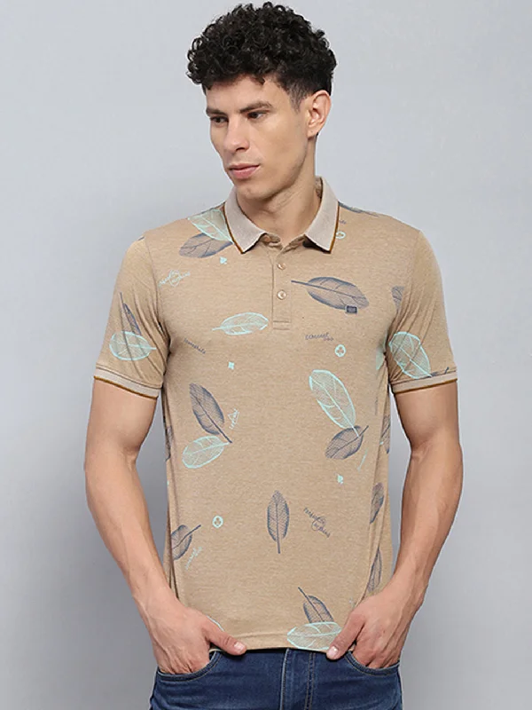 Men's organic cotton crew - neck t - shirts for everyday comfortMen Beige Printed Collar Half Sleeve T-Shirt Men's organic cotton crew - neck t - shirts for everyday comfortMen Beige Printed Collar Half Sleeve T-Shirt