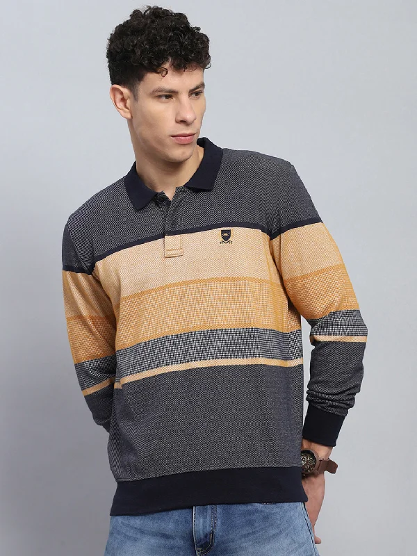 Men's antimicrobial t - shirts for odor - free freshness during travelMen Beige Stripe Collar Full Sleeve Winter T-Shirt Men's antimicrobial t - shirts for odor - free freshness during travelMen Beige Stripe Collar Full Sleeve Winter T-Shirt