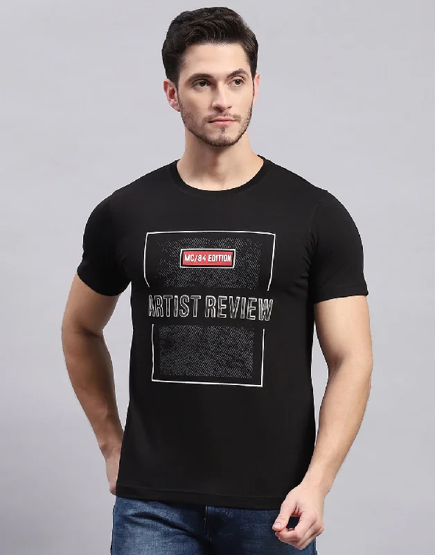 Men's UV - protection t - shirts for outdoor activities in the sunMen Black Printed Round Neck Half Sleeve T-Shirt Men's UV - protection t - shirts for outdoor activities in the sunMen Black Printed Round Neck Half Sleeve T-Shirt