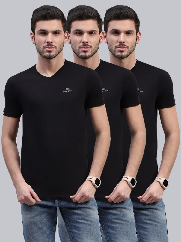 Men's thermal t - shirts with a high - neck design for cold weatherMen Black Solid V Neck Half Sleeve T-Shirt (Pack of 3) Men's thermal t - shirts with a high - neck design for cold weatherMen Black Solid V Neck Half Sleeve T-Shirt (Pack of 3)