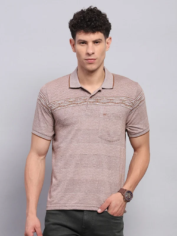 Men's organic cotton crew - neck t - shirts for everyday comfortMen Brown Stripe Collar Half Sleeve T-Shirt Men's organic cotton crew - neck t - shirts for everyday comfortMen Brown Stripe Collar Half Sleeve T-Shirt