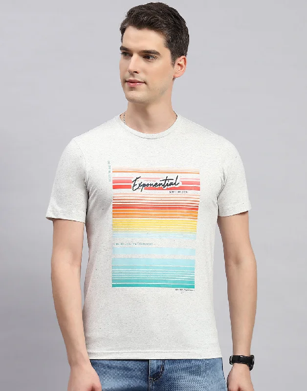 Men's thermal t - shirts with a high - neck design for cold weatherMen Grey Printed Round Neck Half Sleeve T-Shirt Men's thermal t - shirts with a high - neck design for cold weatherMen Grey Printed Round Neck Half Sleeve T-Shirt