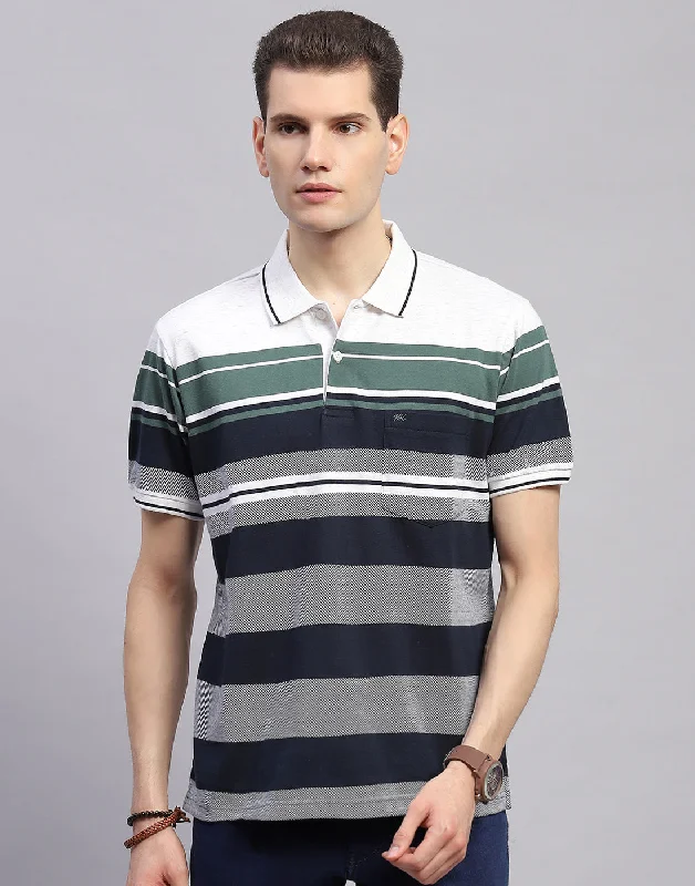 Men's button - front t - shirts with a unique artistic printMen Navy Blue Stripe Collar Half Sleeve T-Shirt Men's button - front t - shirts with a unique artistic printMen Navy Blue Stripe Collar Half Sleeve T-Shirt