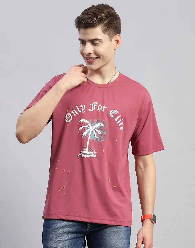 Men's printed Hawaiian t - shirts for tropical vacationsMen Pink Printed Round Neck Half Sleeve T-Shirt Men's printed Hawaiian t - shirts for tropical vacationsMen Pink Printed Round Neck Half Sleeve T-Shirt