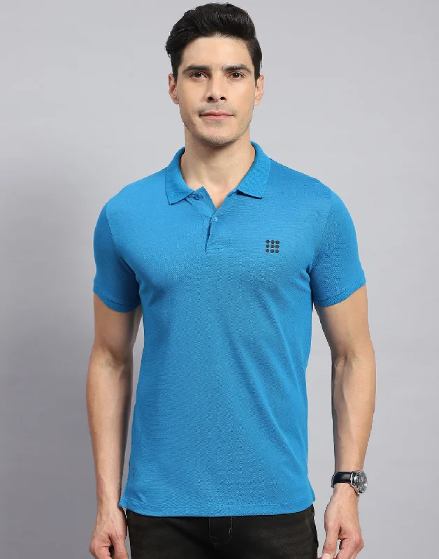 Men's lightweight performance t - shirts for running marathonsMen Teal Blue Solid Collar Half Sleeve T-Shirt Men's lightweight performance t - shirts for running marathonsMen Teal Blue Solid Collar Half Sleeve T-Shirt