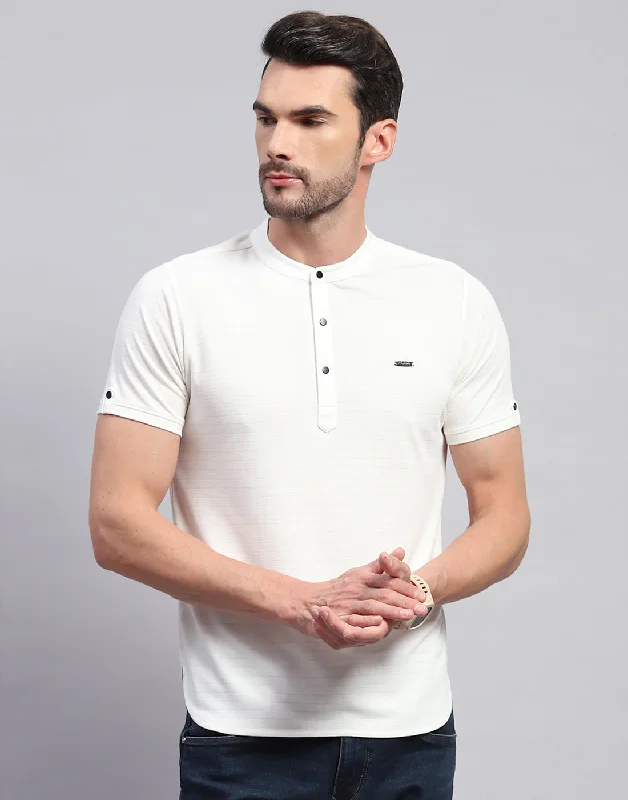 Men's eco - friendly recycled t - shirts for sustainable fashion choicesMen White Solid Band Collar Half Sleeve T-Shirt Men's eco - friendly recycled t - shirts for sustainable fashion choicesMen White Solid Band Collar Half Sleeve T-Shirt