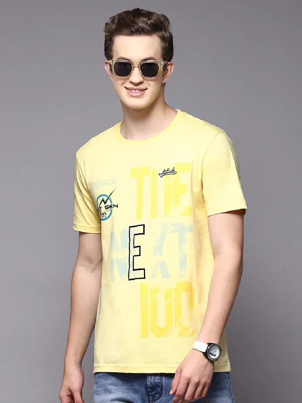 Men's smart - casual checkered t - shirts for semi - formal occasionsMen Yellow Printed Round Neck Half Sleeve T-Shirts Men's smart - casual checkered t - shirts for semi - formal occasionsMen Yellow Printed Round Neck Half Sleeve T-Shirts
